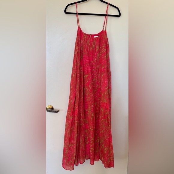 Joie Gidley Tiered Summer Midi Dress Pockets in Color Island Bloom Size Small